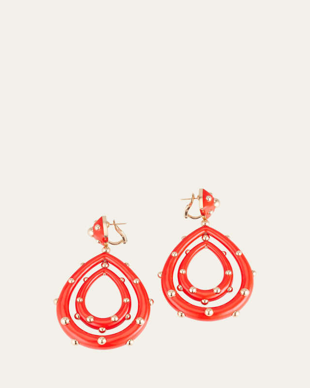 Medium 18K Rose Gold Goccia Earrings with Coral Enamel